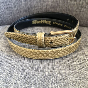 Vintage Skaffles genuine exotic snake skin tan skinny belt SM